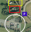 The yard circled in white and where I parked to walk the airfield.