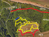Mine fields MF9. 9a, 9c & MF8.
Yellow - trenches.
Red - barbed wire.
white dots - defence positions.