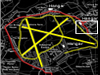We are now in the area of the white square. The red line is the route I took. The three white boxes are the hangars, one B1, two T2's.