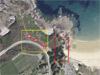 The site if the bunkers, the yellow square are the open emplacements on the hill and the red square the casemate bunkers..