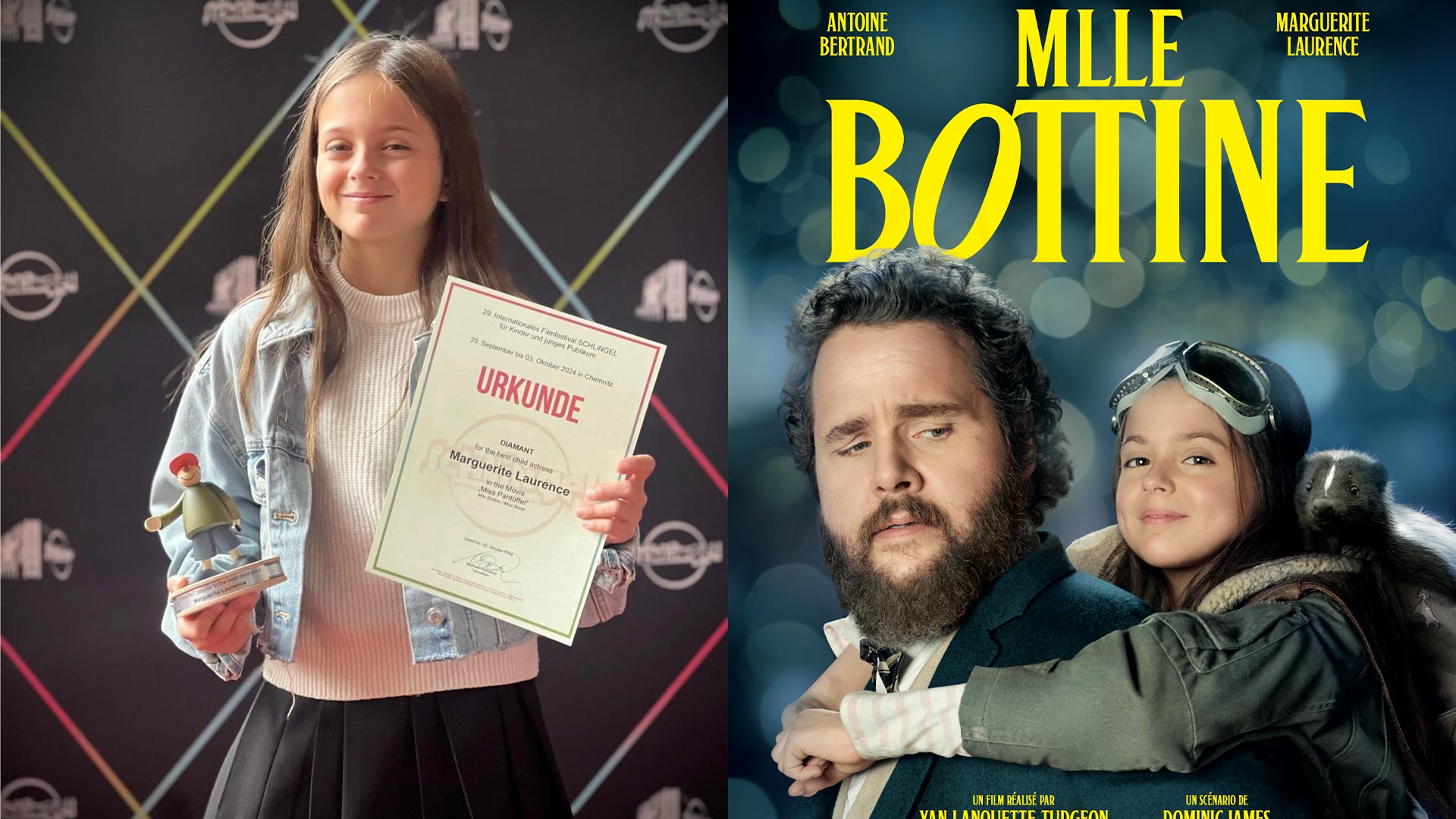 MLLE BOTTINE REMPORTE DEUX PRIX AU FESTIVAL SCHLINGEL EN ALLEMAGNE DONT LE DIAMANT DE LA MEILLEURE ACTRICE POUR MARGUERITE LAURENCE!