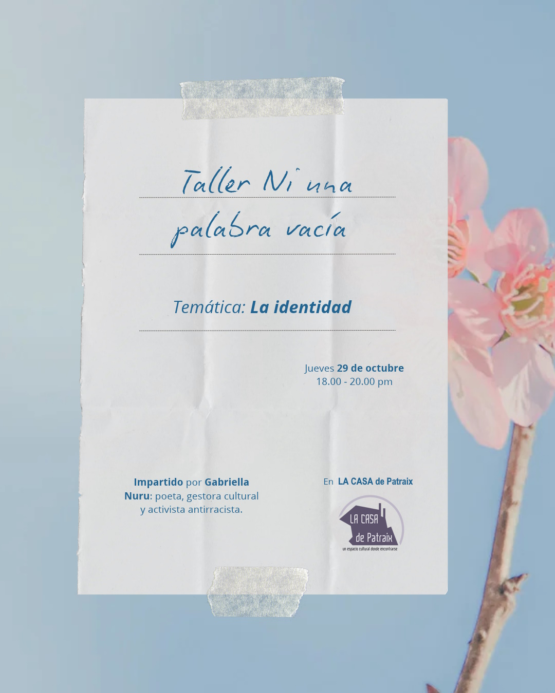 Taller de escritura creativa: Ni una palabra vacía en La Casa de Patraix