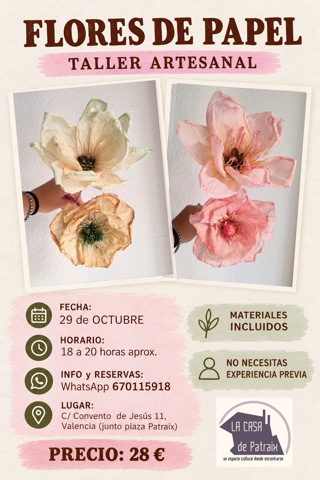 Taller artesanal de flors de paper a La Casa de Patraix