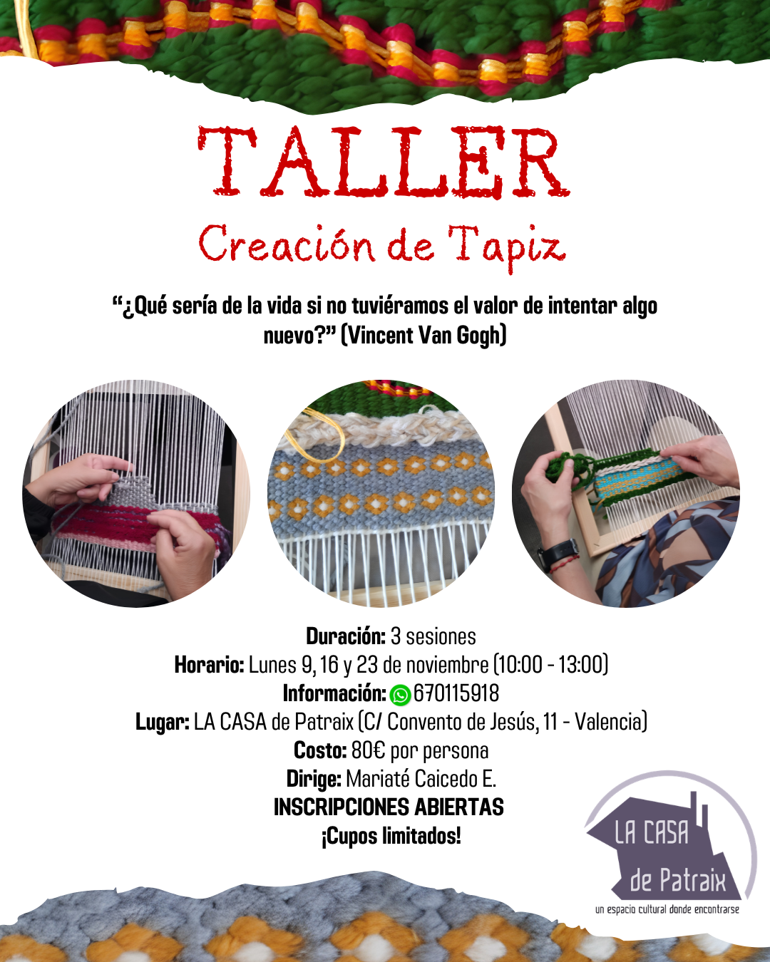Taller de Creació de Tapís a La Casa de Patraix