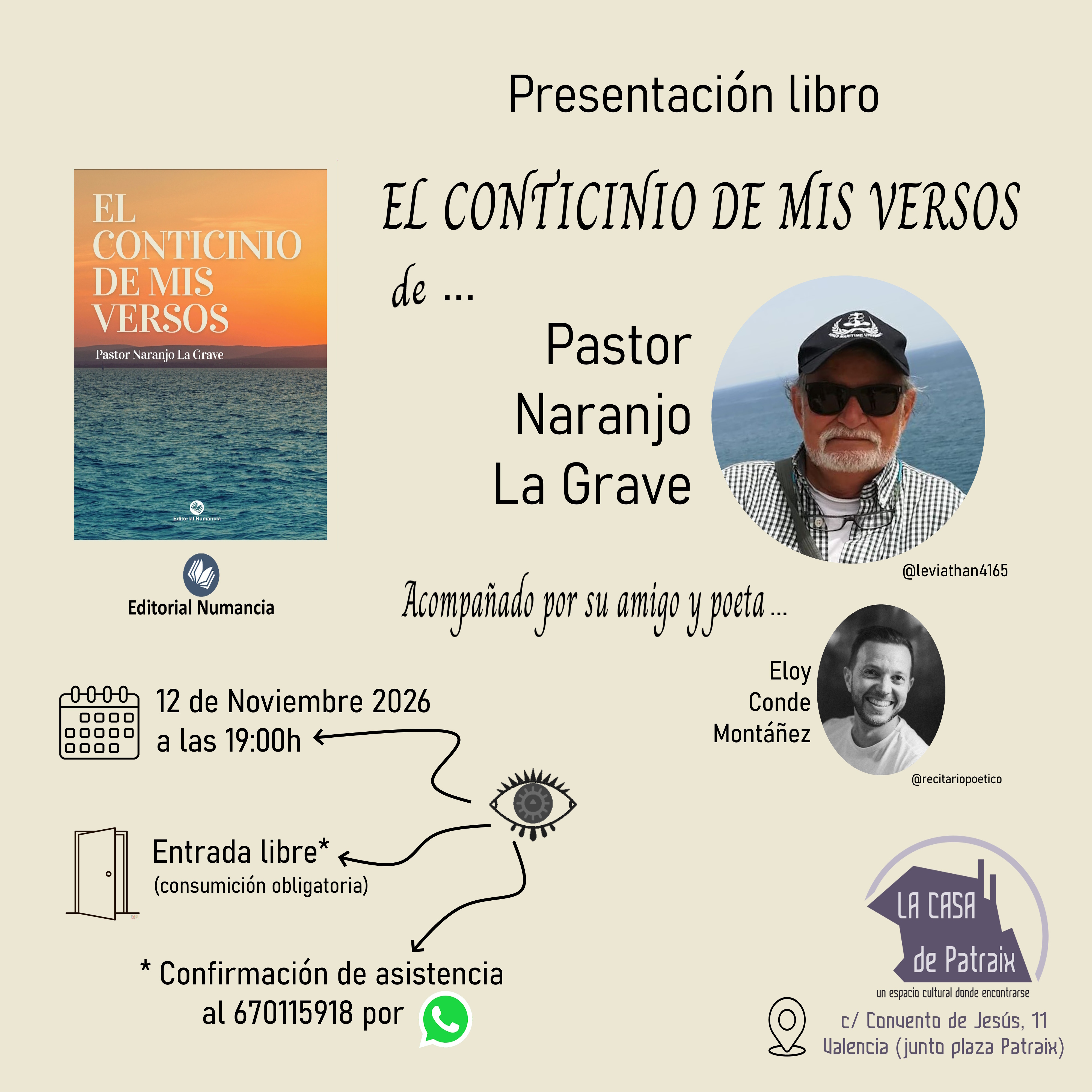 Presentació de «El conticinio de mis versos», de Pastor Naranjo La Grave a La Casa de Patraix