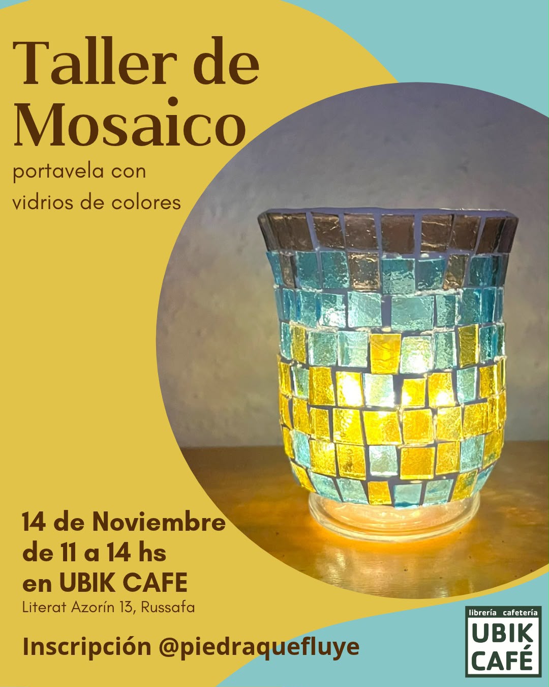 Laboratorio di mosaico (portacandela con vetri colorati) presso Ubik Café