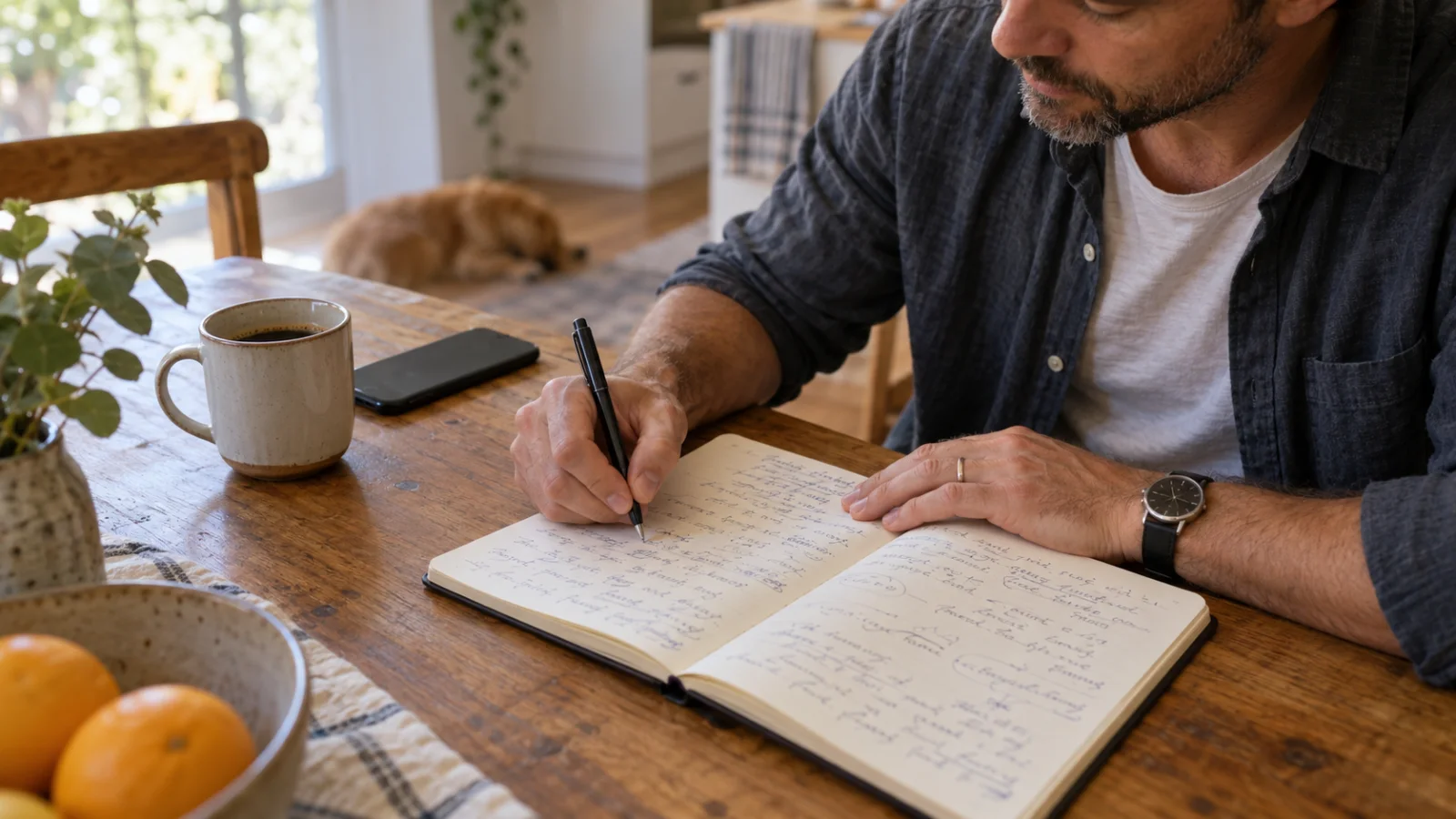 Writing thoughts down to help interrupt an overthinking loop