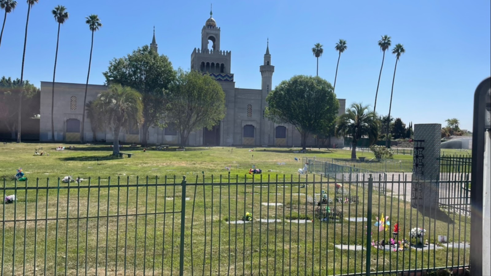 Angeles Abbey Memorial Park cemetery grounds and headstones
