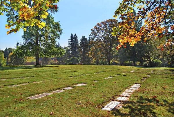 Belcrest Memorial Park cemetery grounds and headstones