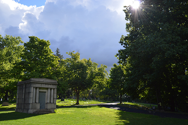 Calvary Cemetery headstone and grounds