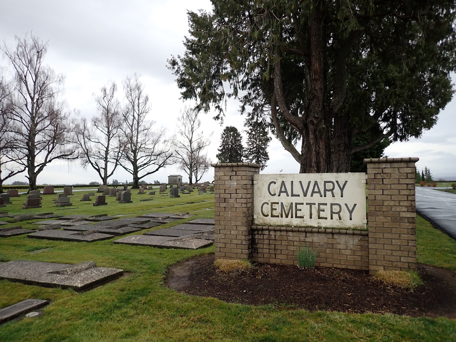 Calvary Cemetery headstone and grounds