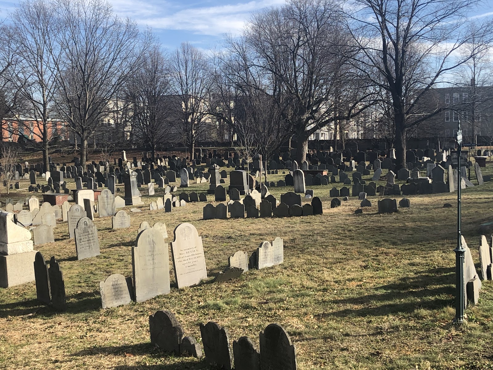 Dorchester North Burying Ground cemetery grounds and headstones