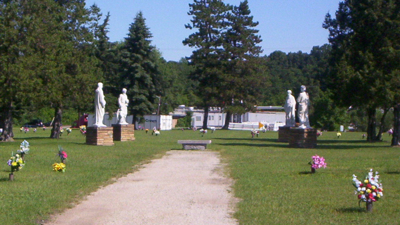 Floral Lawn Memorial Gardens cemetery grounds and headstones