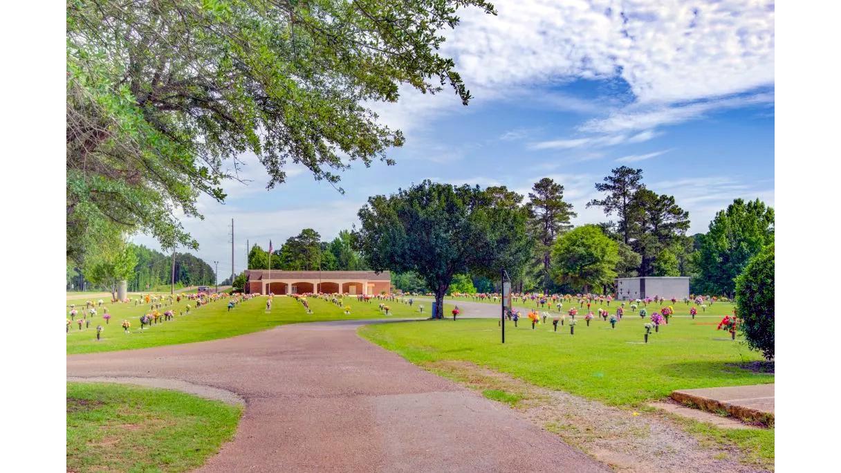 Forest Lawn Memory Gardens cemetery grounds and headstones