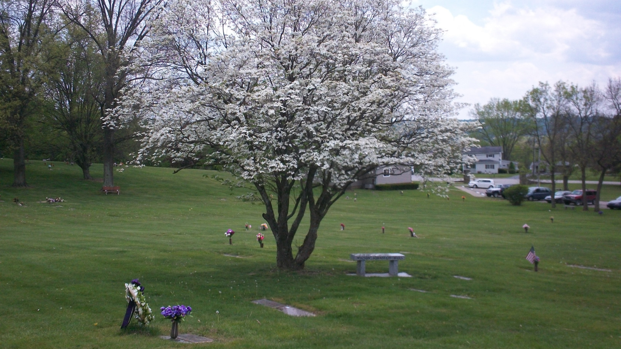 Greene County Memorial Park cemetery grounds and headstones