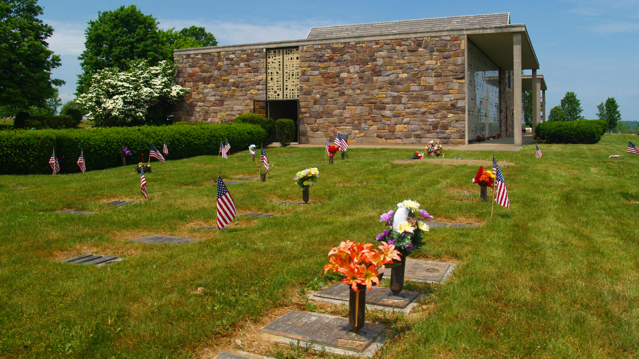Highland Memorial Park cemetery grounds and headstones