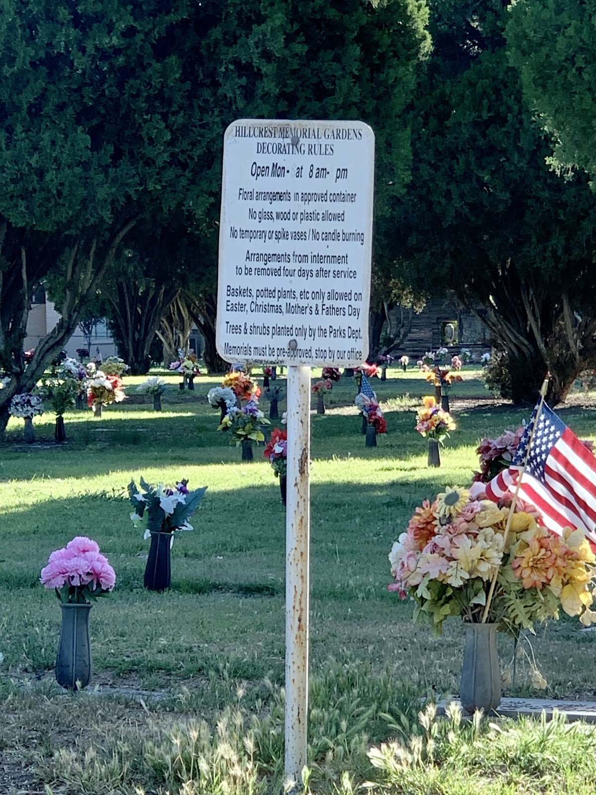 Hillcrest Memorial Gardens headstone and grounds