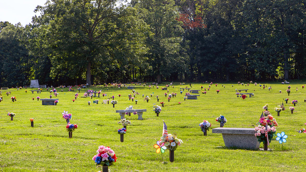 Holly Hill Memorial Gardens cemetery grounds and headstones