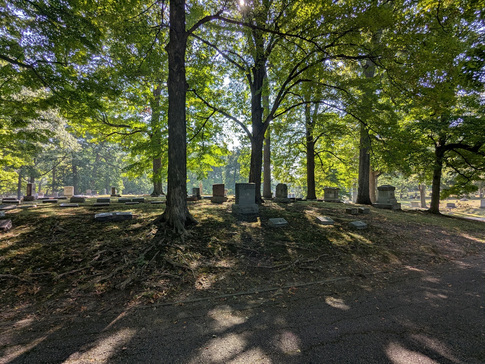 Lindenwood Cemetery headstone and grounds