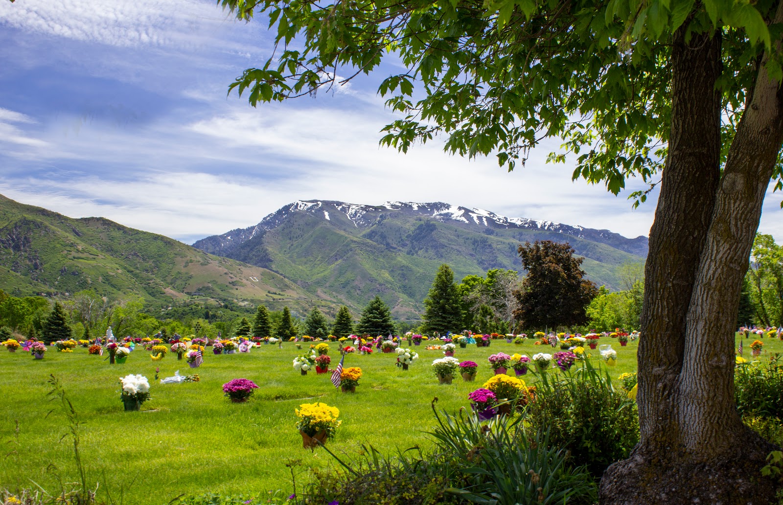 Lindquist's Memorial Gardens of the Wasatch cemetery grounds and headstones