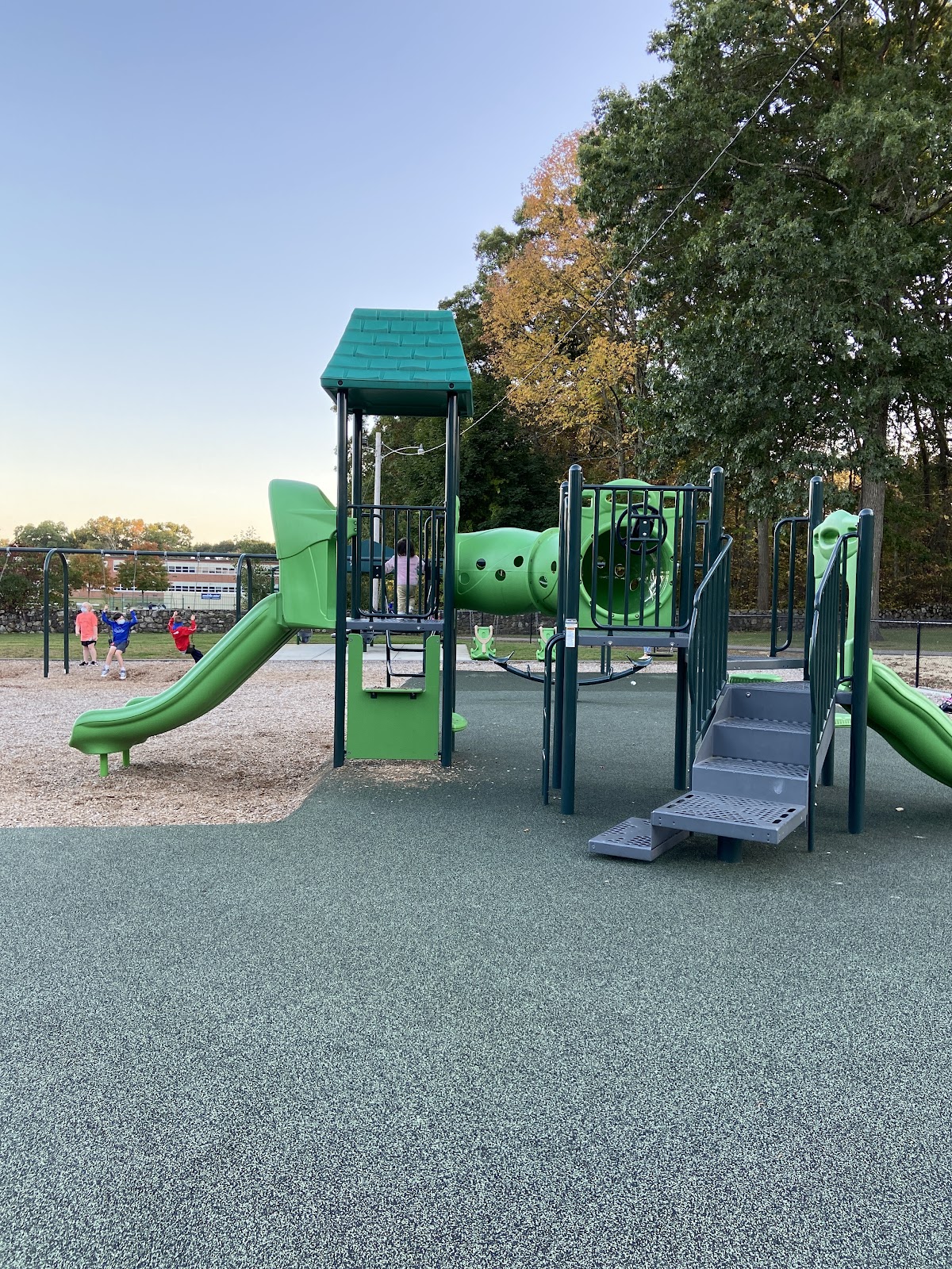 Mansfield Memorial Park Playground, Mansfield, MA cemetery grounds and headstones
