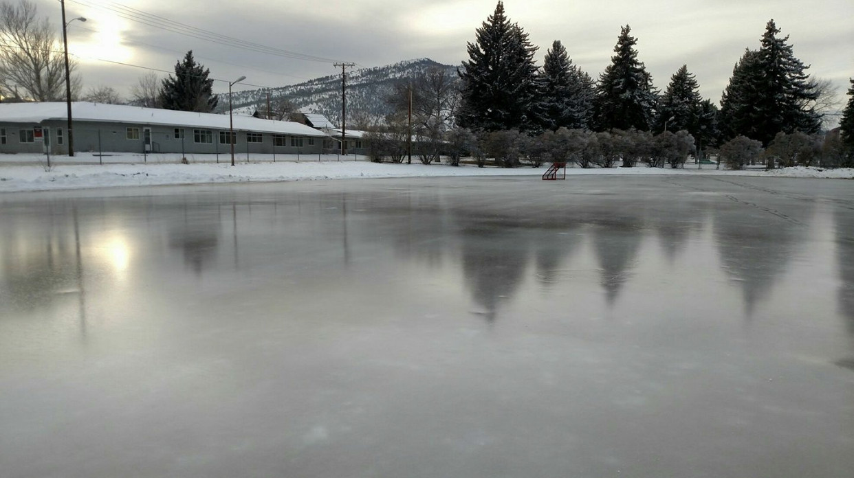Memorial Park Ice Rink cemetery grounds and headstones
