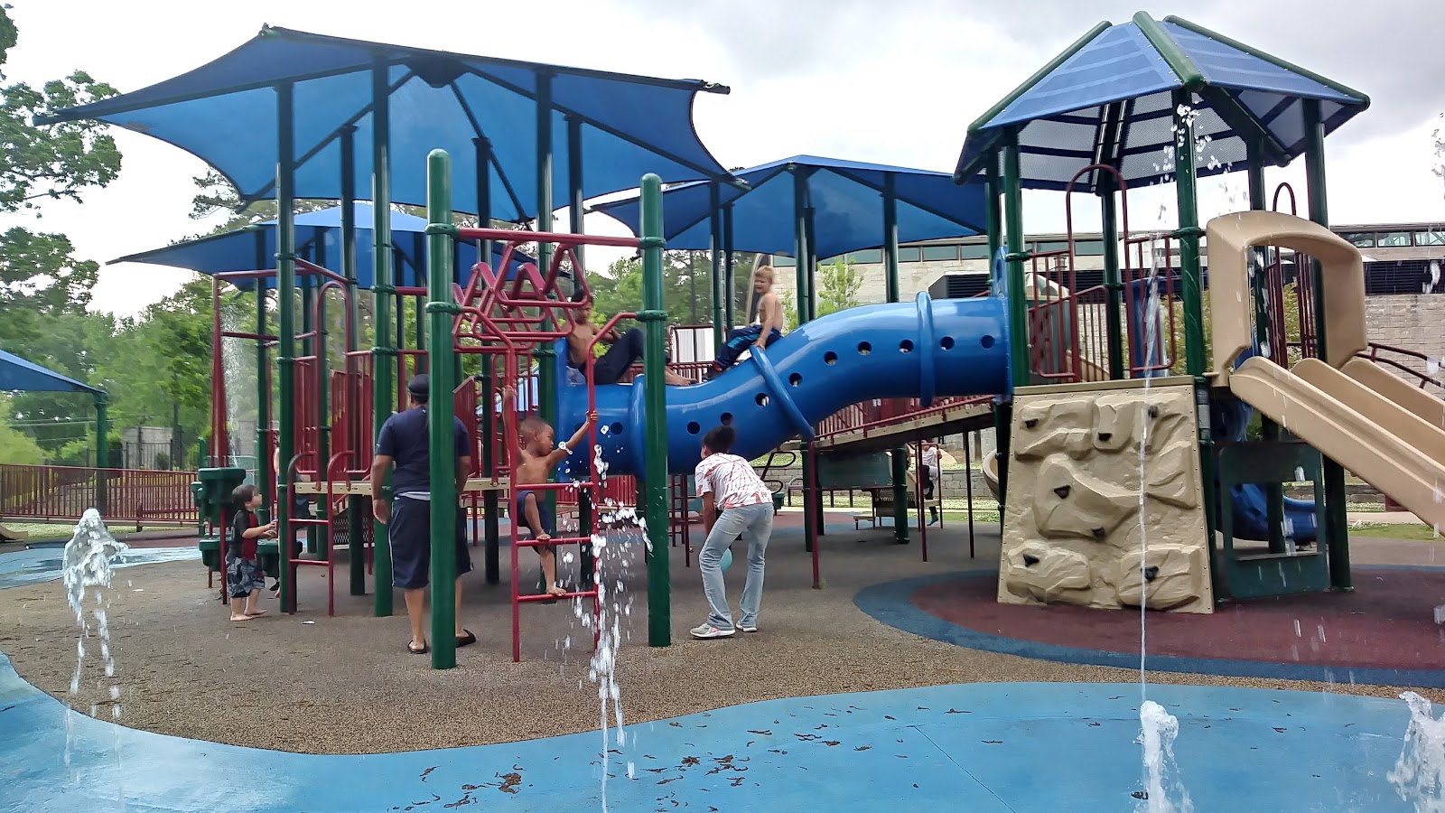 Memorial Park Splash Pad cemetery grounds and headstones