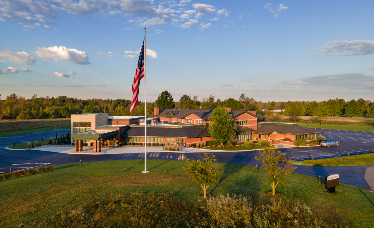 Michigan Memorial Funeral Home cemetery grounds and headstones