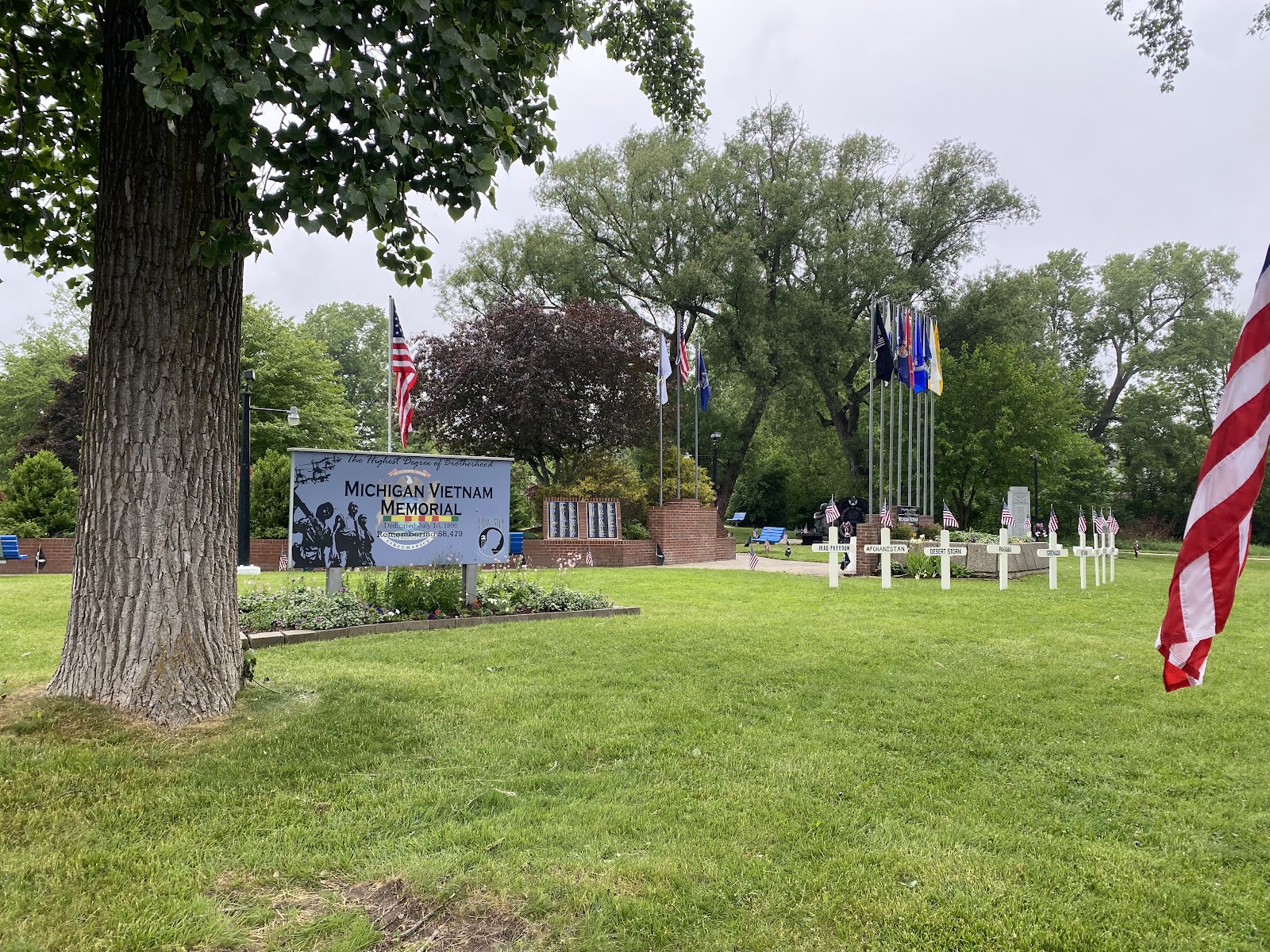 Michigan Vietnam Memorial cemetery grounds and headstones