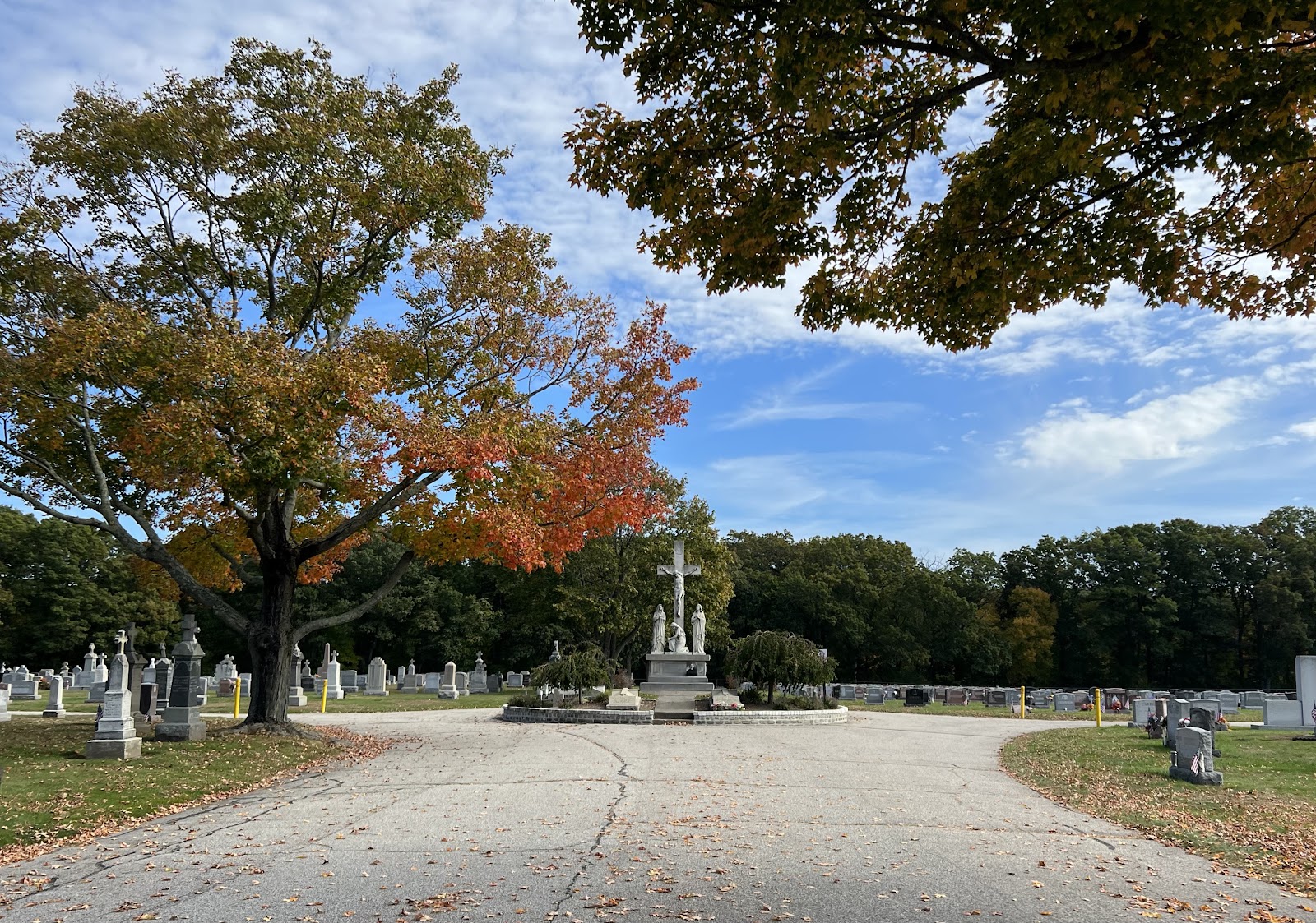 Notre Dame Cemetery cemetery grounds and headstones