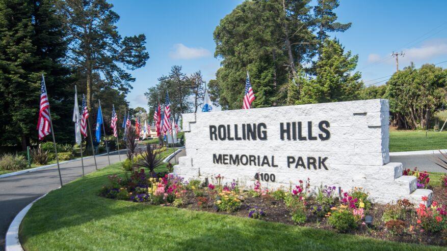 Rolling Hills Memorial Park cemetery grounds and headstones