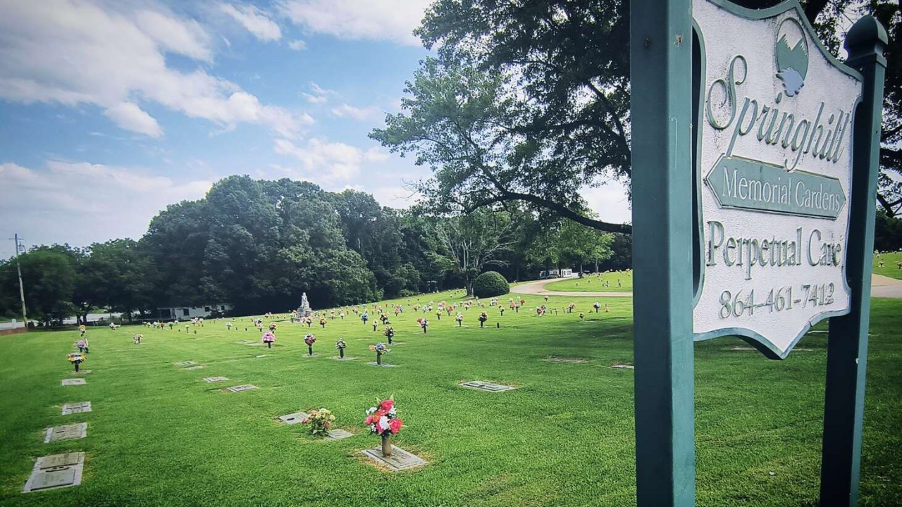 Springhill Memorial Gardens headstone and grounds