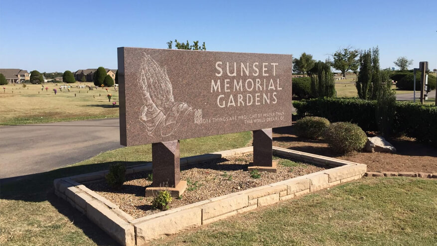 Sunset Memorial Gardens cemetery grounds and headstones