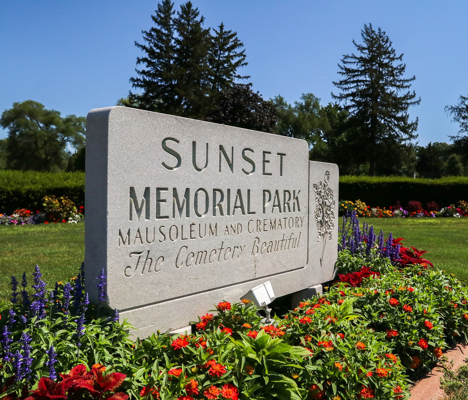 Sunset Memorial Park cemetery grounds and headstones
