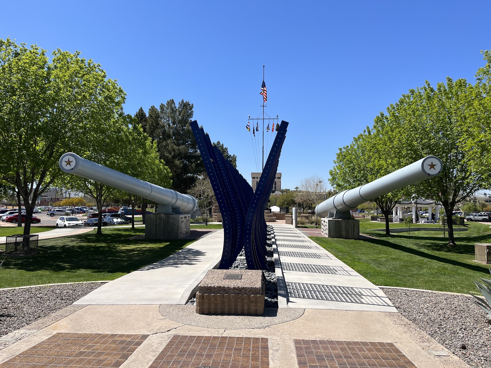 U.S.S Arizona Memorial at Bolin Memorial Park cemetery grounds and headstones