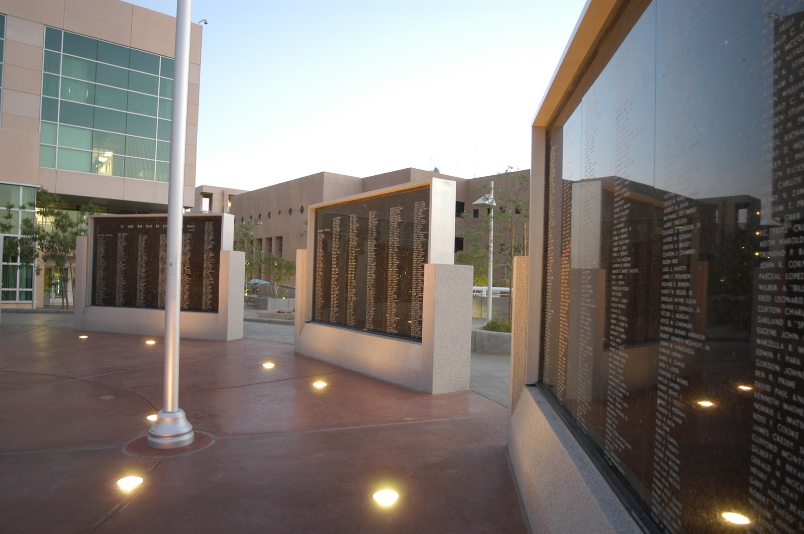 Veterans Memorial Wall cemetery grounds and headstones