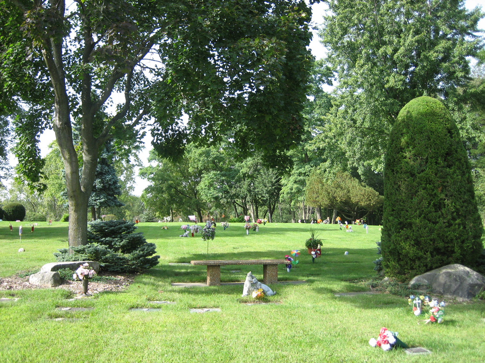 Willow Lawn Memorial Park cemetery grounds and headstones