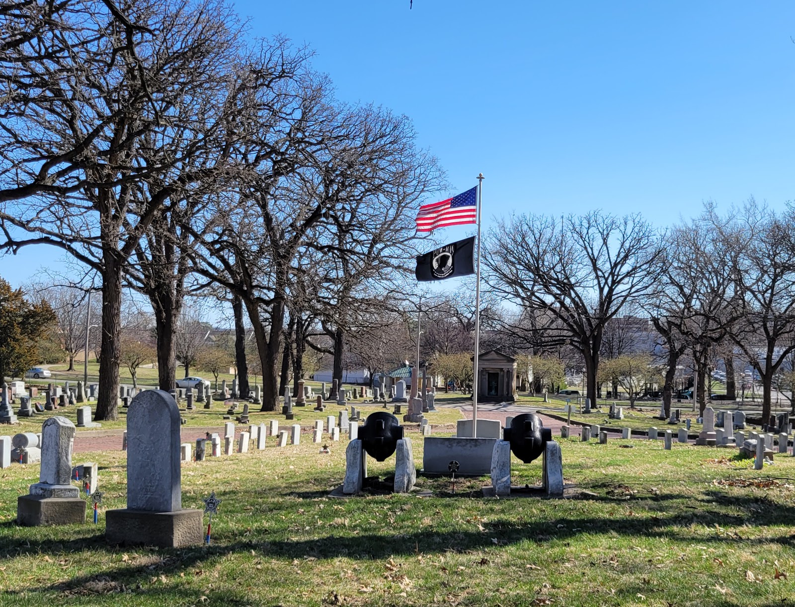 Woodland Cemetery headstone and grounds