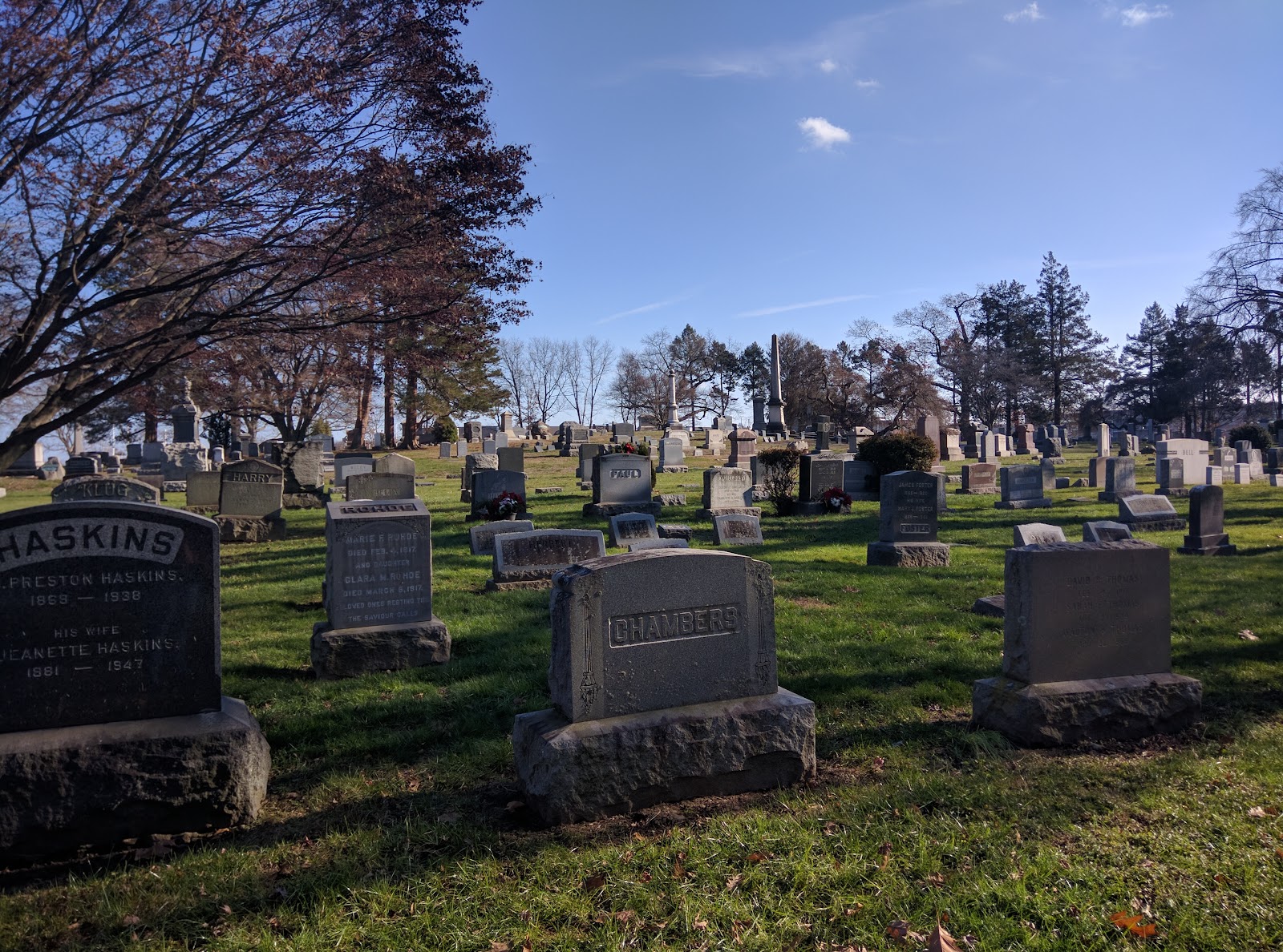 Woodland Cemetery cemetery grounds and headstones