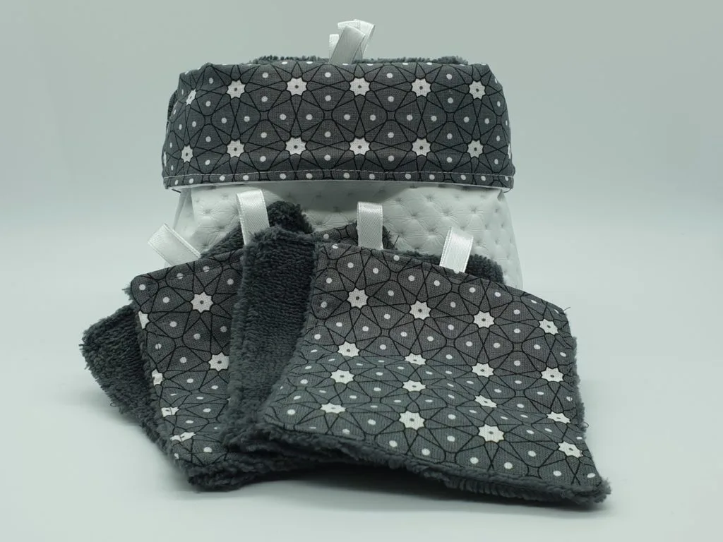 Lingettes lavables « Grey » avec panière