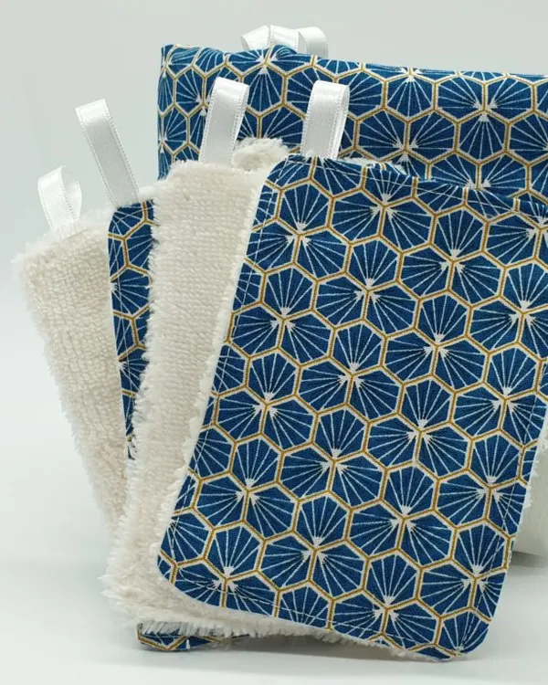 Lingettes lavables « Turquoise » avec Ruban et panière