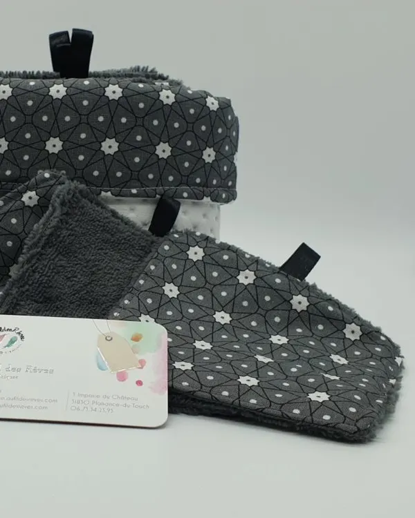 Lingettes lavables « Grey » avec ruban noir et panière