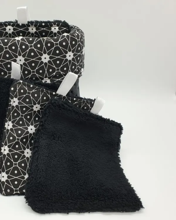 Lingettes lavables « Onyx » avec panière