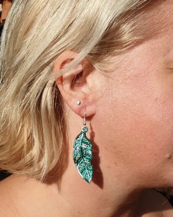 Boucles d’oreilles Plume Verte