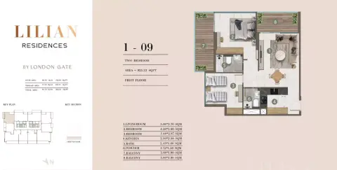 Floor plan, 2 Beds, 923 sq ft