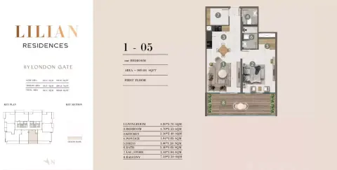 Floor plan, 1 Bed, 909 sq ft