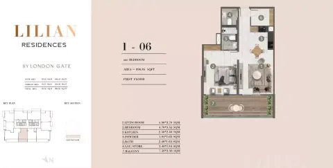 Floor plan, 1 Bed, 806 sq ft