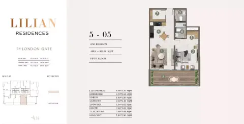 Floor plan, 1 Bed, 909 sq ft