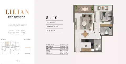 Floor plan, 1 Bed, 698 sq ft