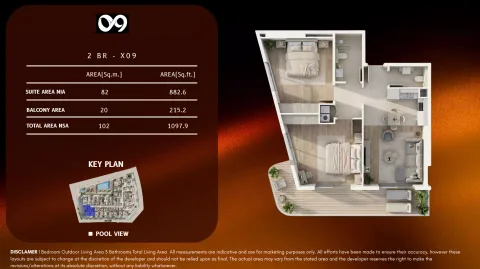 Floor plan, 2 Beds, 1,097 sq ft
